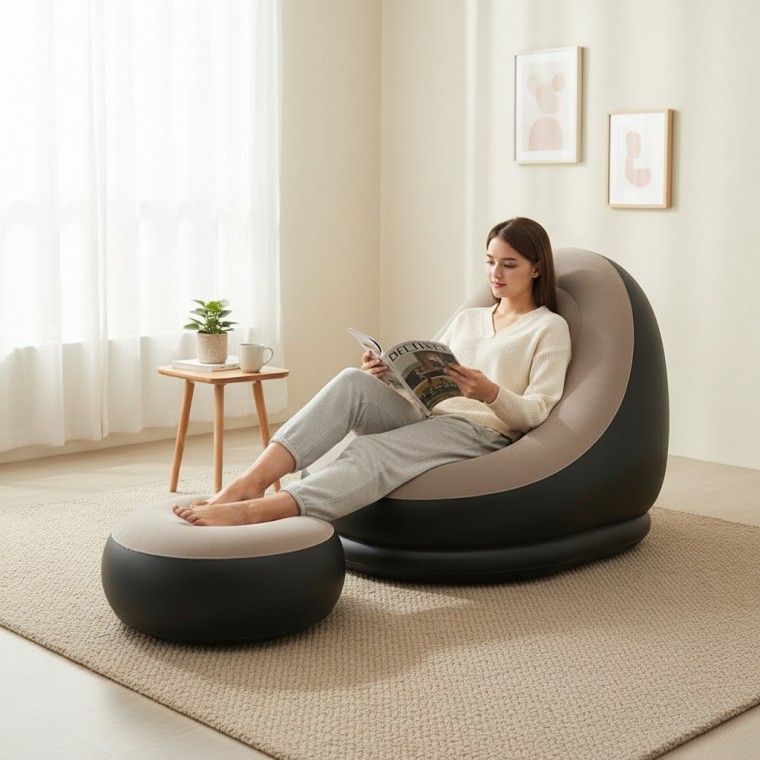 지니몰 캠핑용 에어 캠핑 1인용 소파 발받침 접이식 쿠션 휴대용 야외 의자