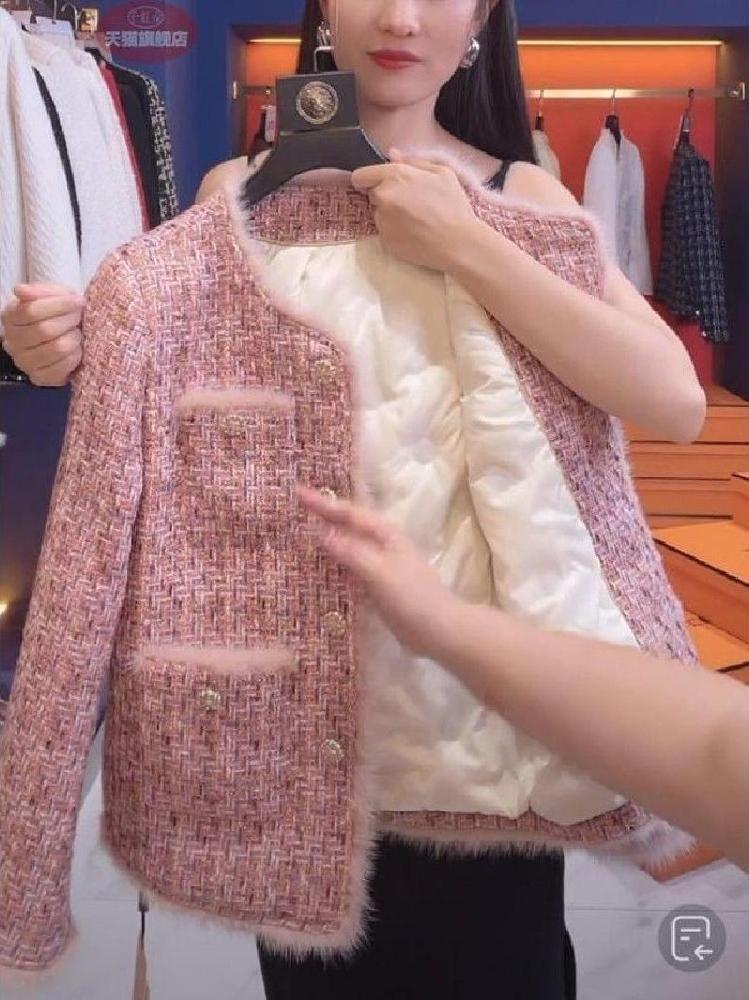 여성 트위드 패딩 자켓 겨울 고급 슬림 아우터 - 상세 이미지 5