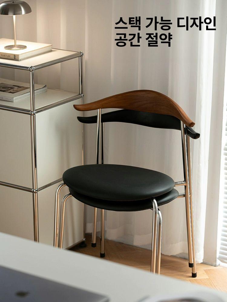 인테리어 다이닝 의자 거실 카페 라운지 식탁 체어 가죽 원목 - 상세 이미지 2