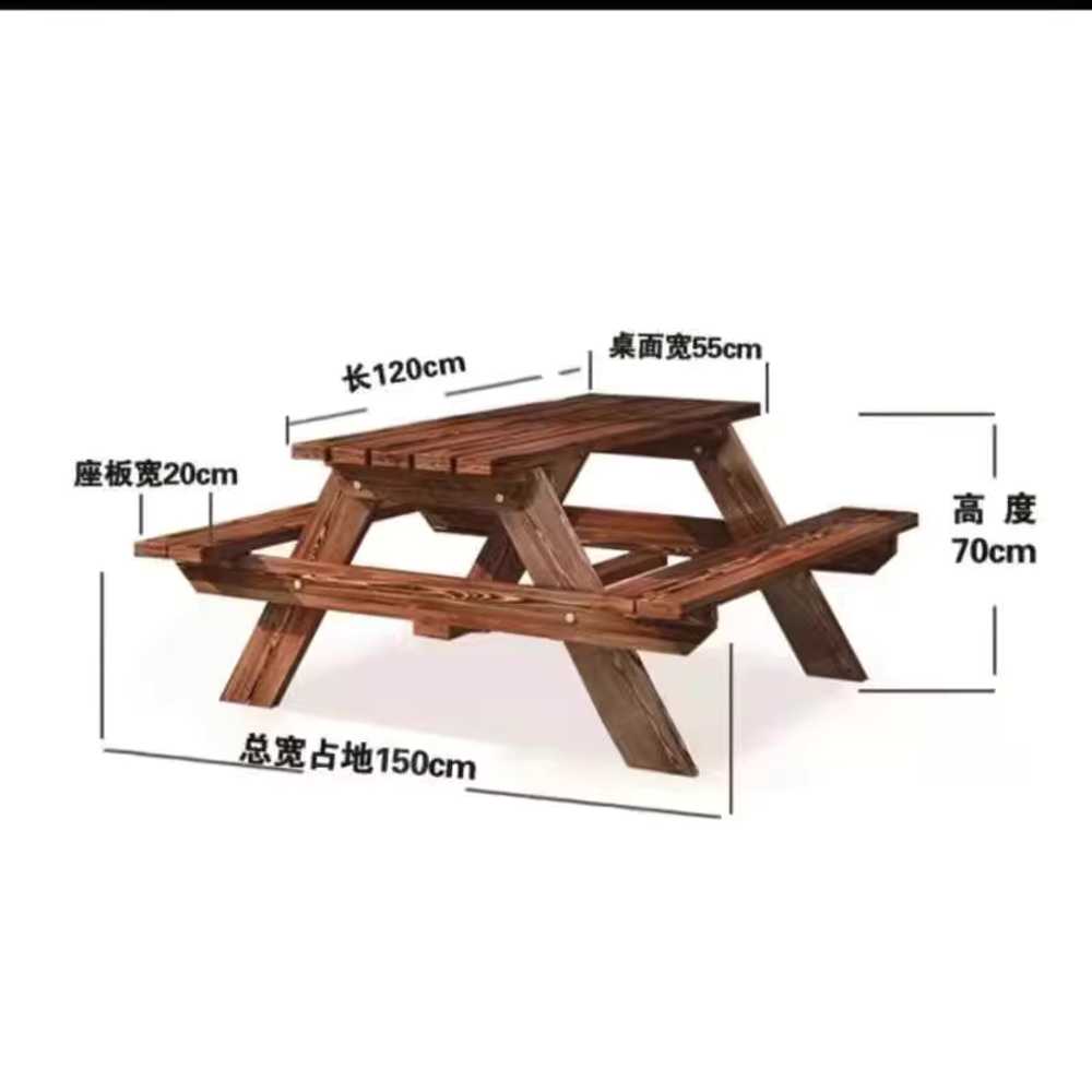 야외테이블세트 테라스 까페 원목 일체형 편의점 옥상 120x55x70cm 브라운 이미지 6