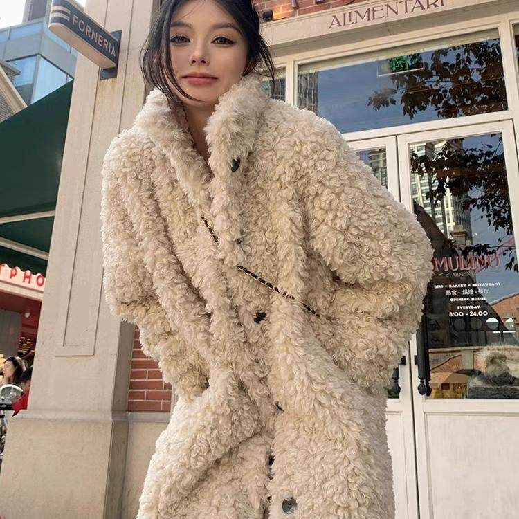 여성용 롱 양털 카라 보온 뽀글이 코트 겨울 방한 - 상세 이미지 2