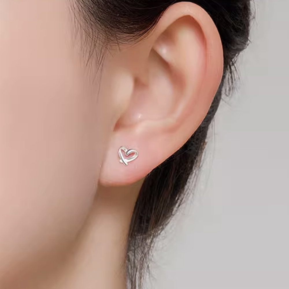 S999 5.2mm 오픈 하트 순은 스터드 귀걸이 아르제아 - 상세 이미지 3