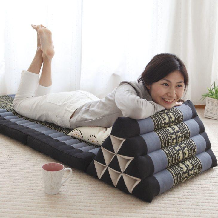 삼각 등받이 매트 접이식 매트리스 좌식 소파 메모리폼 180 55x40cm 블랙블루 엘리펀트 - 상품 이미지