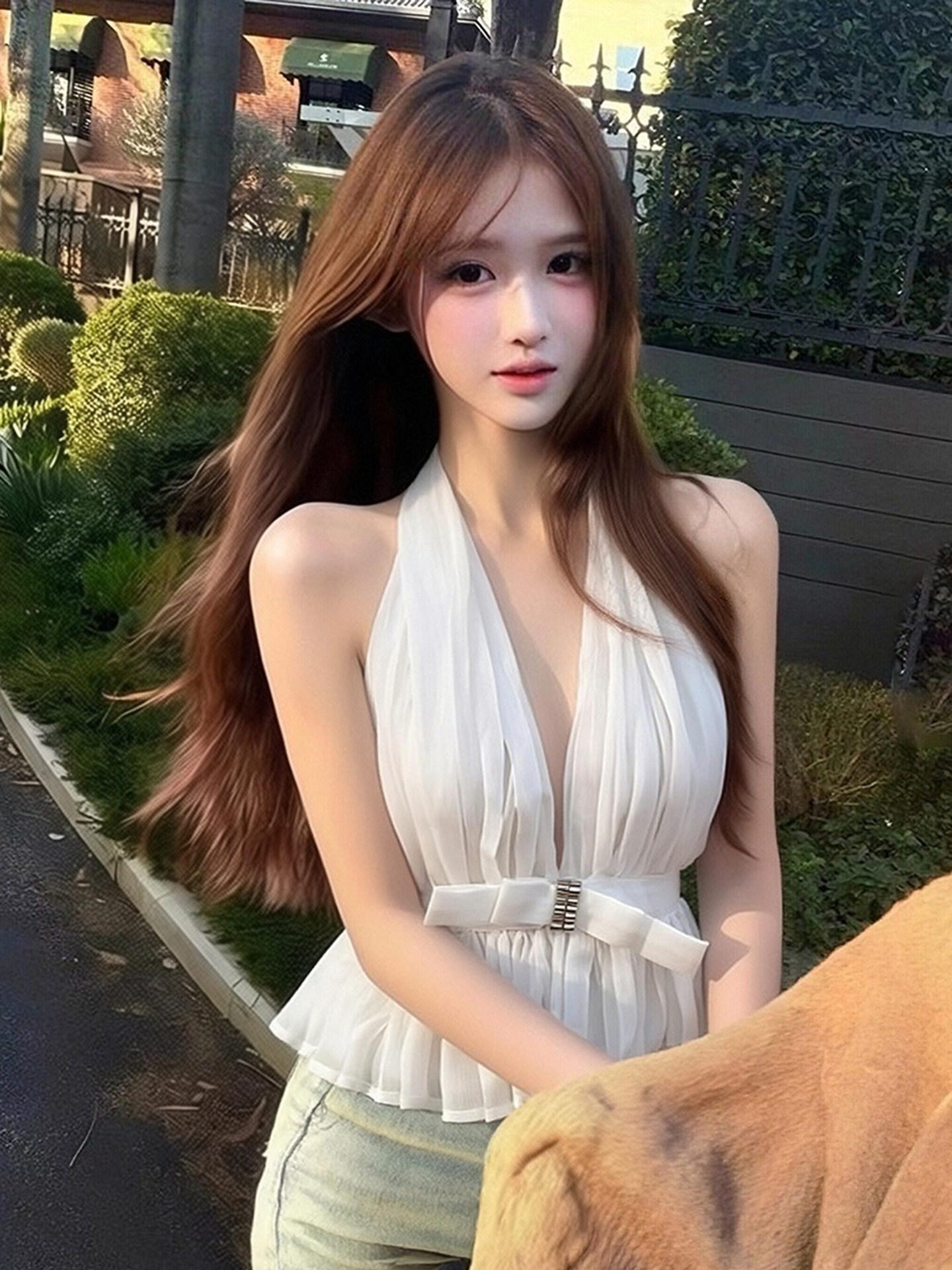 프렌치 스타일 화이트 메쉬 넥타이 상의 여성용 - 상세 이미지 3