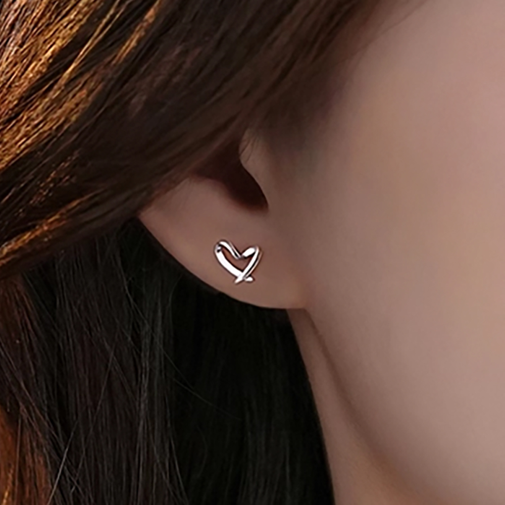 S999 5.2mm 오픈 하트 순은 스터드 귀걸이 아르제아 - 상세 이미지 2
