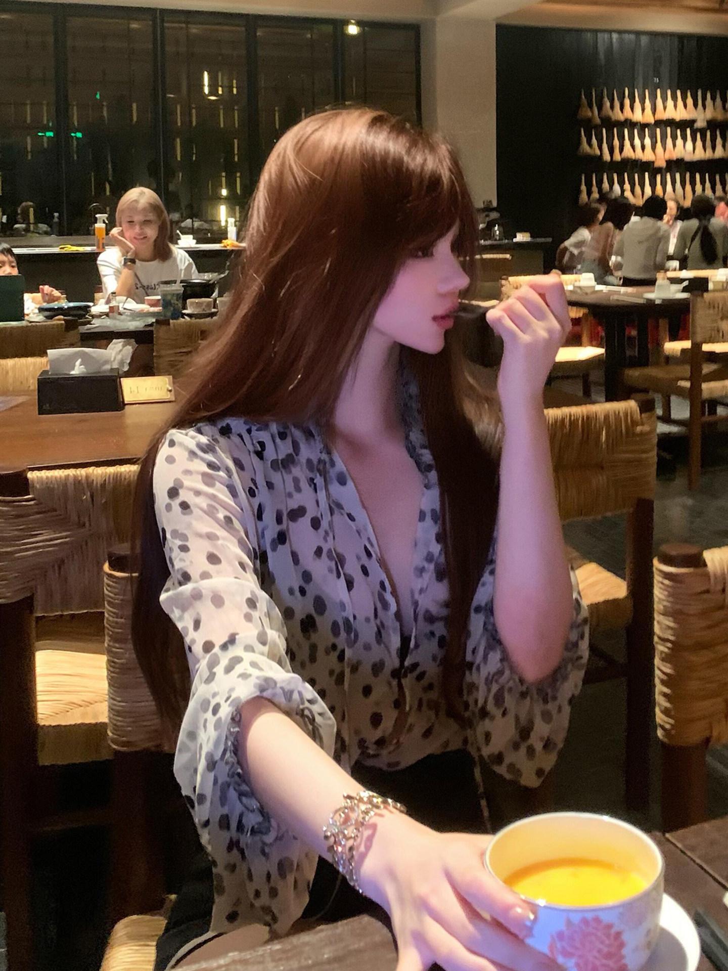 프렌치 빈티지 도트 상의  여성용 레트로 무드 - 상세 이미지 3