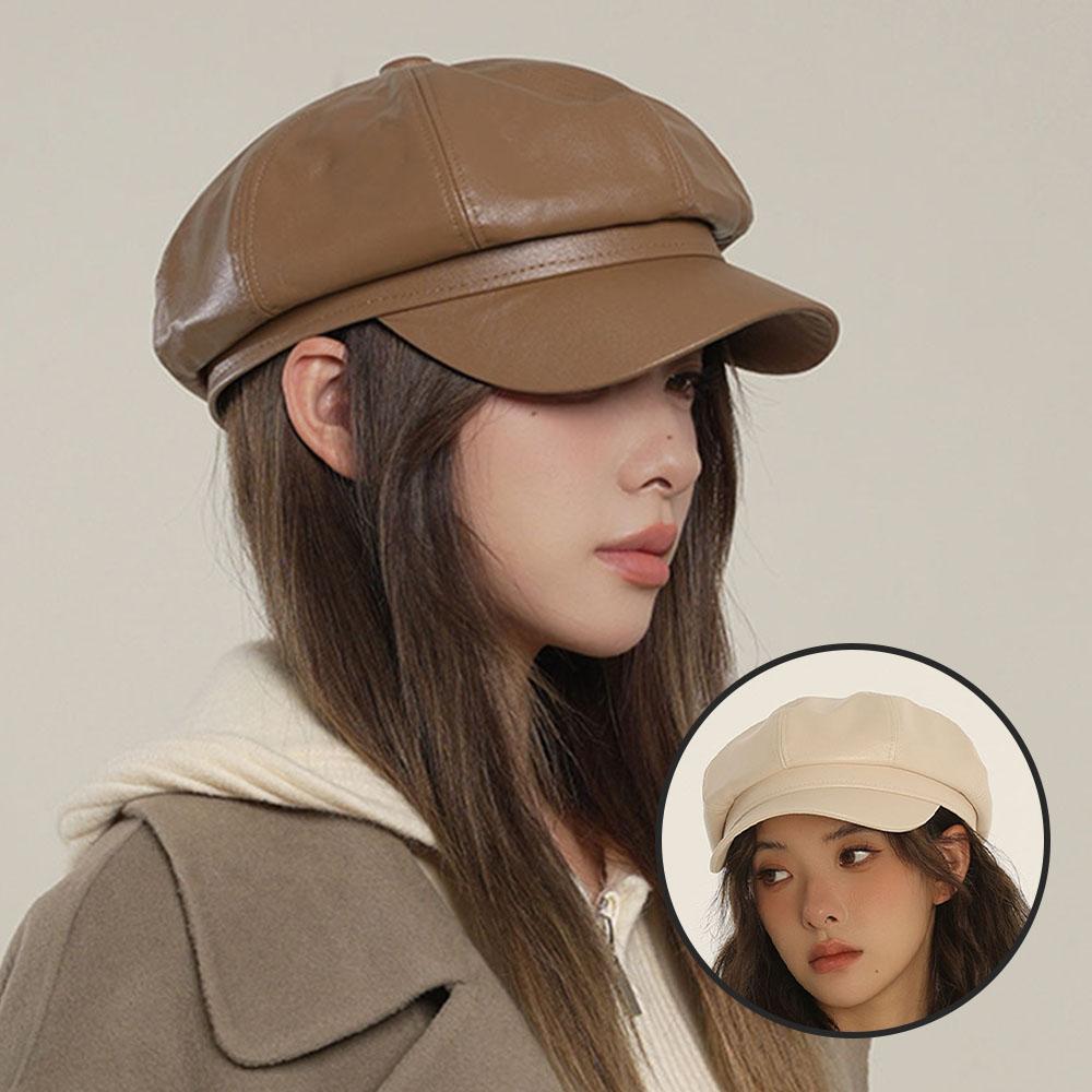 가죽 팔각 캡 베레모 가죽 빵모자 모자 - 상세 이미지 2
