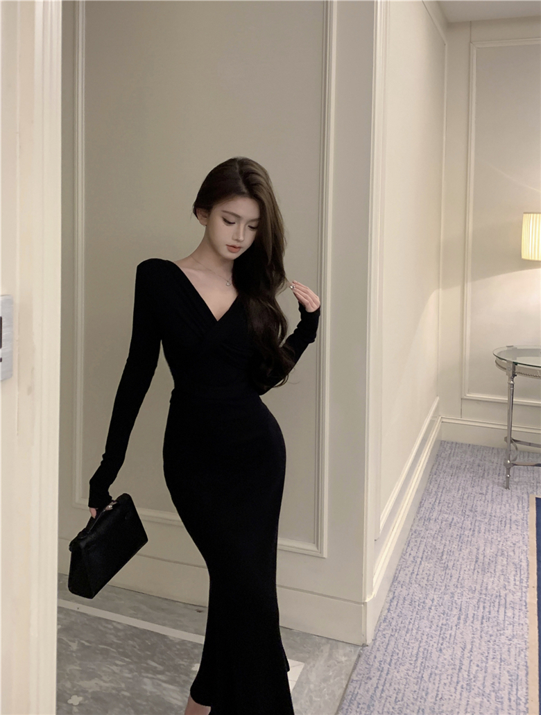 슬림 브이 꼬임 랩 골지롱원피스 (3color) - 상세 이미지 4