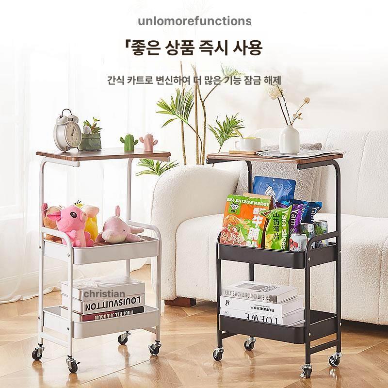 원목 수납장 침대옆 틈새 거실 정리선반 진열 트롤리 클래식블랙 3칸 - 상세 이미지 4