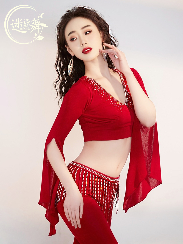 벨리댄스 스커트 벨리댄스복 공연용 핑크 힙스카프 무대용 젬레드 M - 상세 이미지 5