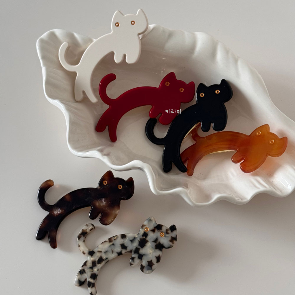 귀여운 고양이 포인트 집게핀 옆머리 헤어핀 고급 아세테이트 머리삔 - 상세 이미지 4