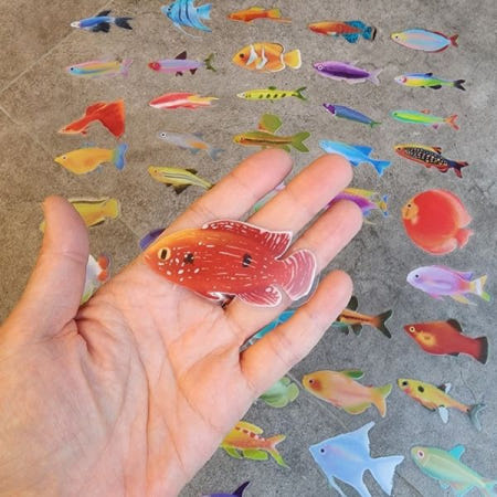 열대어스티커 50매 물고기데코 수족관꾸미기 어항장식 아쿠아리움 인테리어스티커