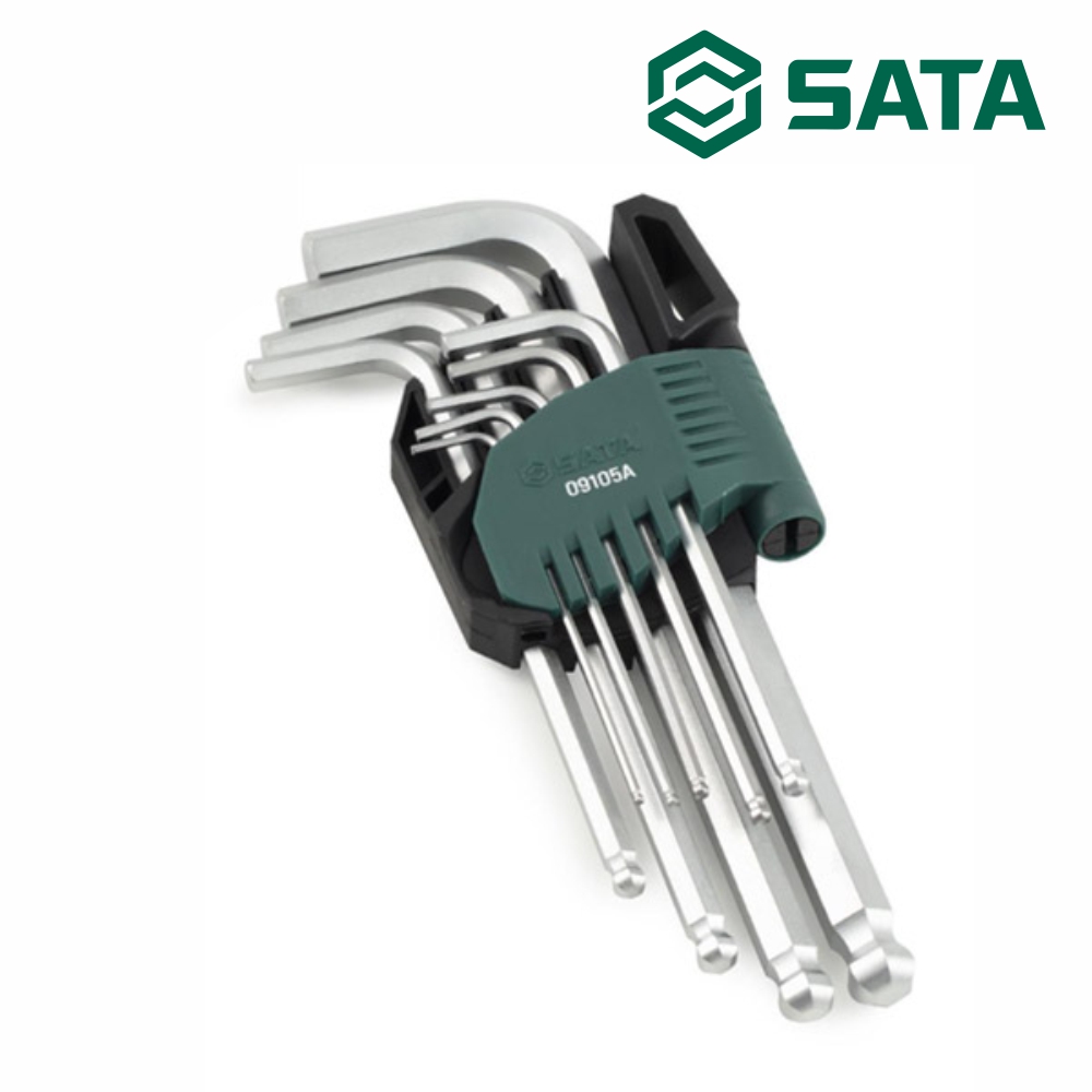 사타 SATA 육각 롱 볼 렌치 세트 9PCS 09105A 기억자랜찌 - 상품 이미지
