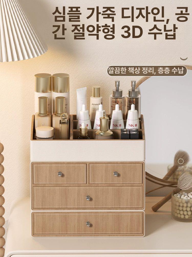 원목 화장품 정리대 향수 거치대 아크릴 진열장 메이크업 베스트셀러 내추럴 우드 크림화이트 3단서랍상자 - 상세 이미지 2