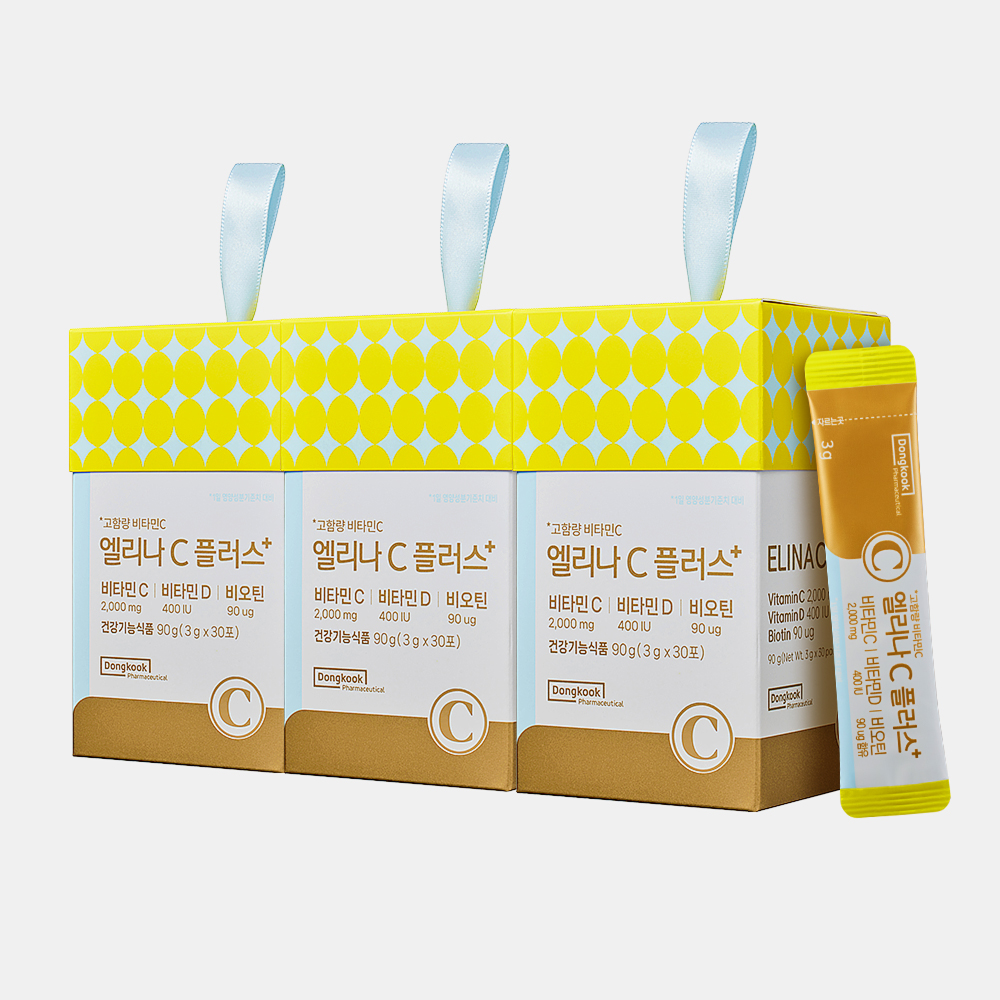 [3개월] 동국제약 엘리나C 플러스 비타민C 맛있는 고함량 비타민씨 D 비오틴 30포, 3개 - 상품 이미지