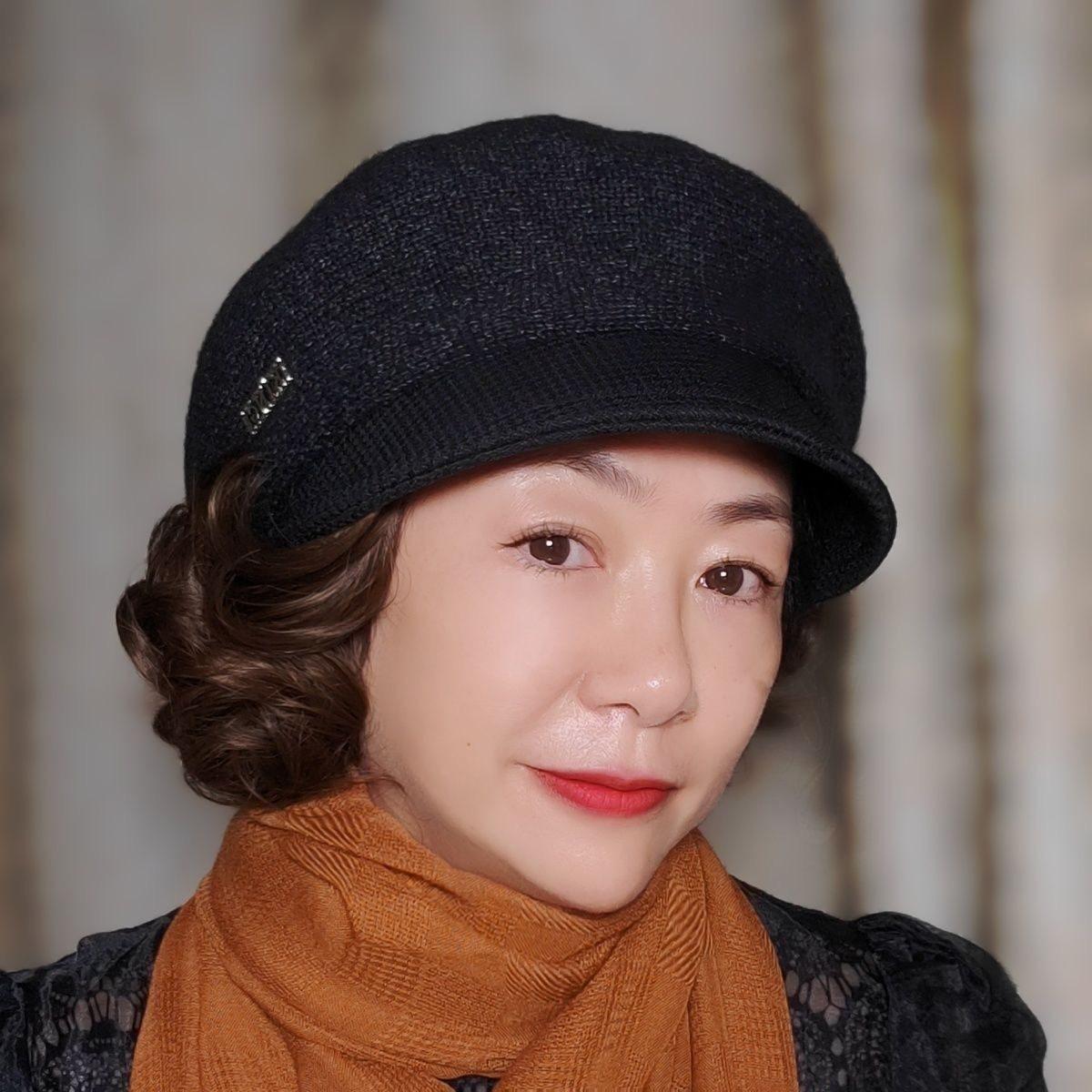 일체형 모자가발 중년여성 블랙 가을 킹 달린 블랙 - 상품 이미지