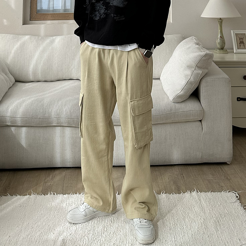 남자 카고바지 빅사이즈 밴딩 남성 와이드 팬츠 남자 바지 제품 이미지