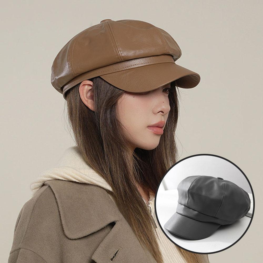 가죽 팔각 캡 베레모 가죽 빵모자 모자 이미지 8