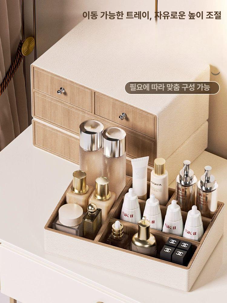 원목 화장품 정리대 향수 거치대 아크릴 진열장 메이크업 베스트셀러 내추럴 우드 크림화이트 3단서랍상자 - 상세 이미지 4