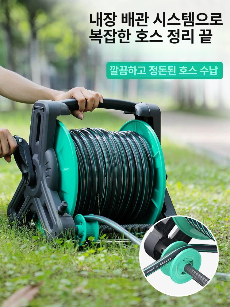 자동 호스릴카트 이동식 세트 호스릴 10m 카트 튜브 텃밭 급수 릴 권치기 정원 세차 - 상세 이미지 2