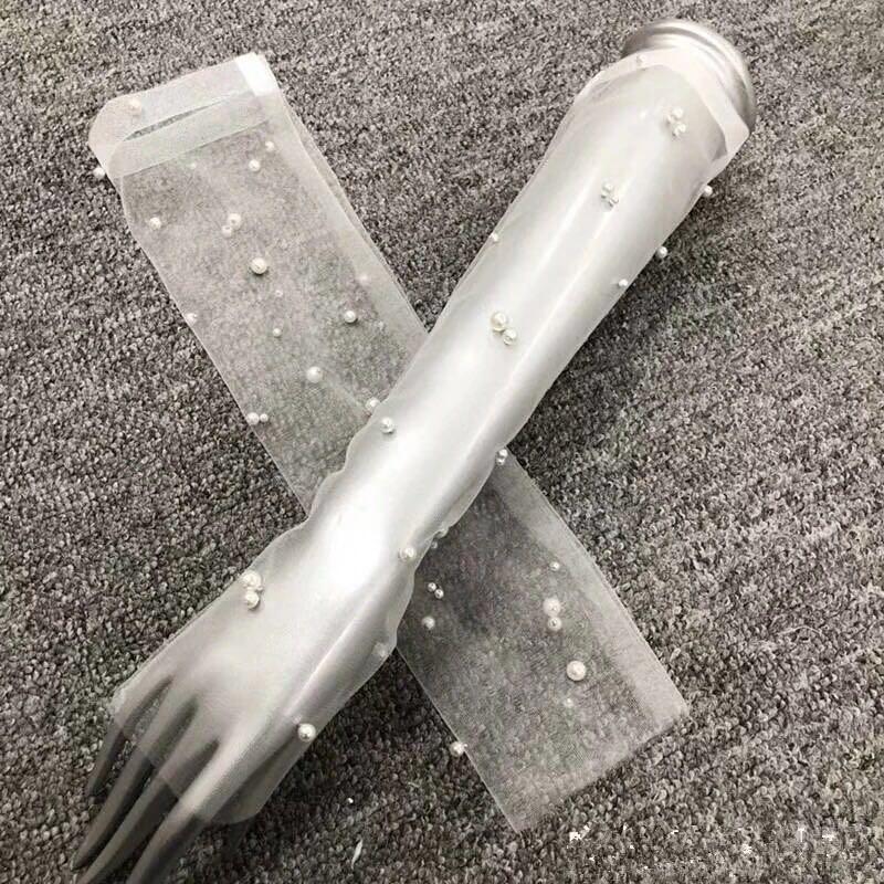 진주 웨딩 망사 토시 레이스 시스루 롱 손등토시 웨딩 팔토시 이미지 6