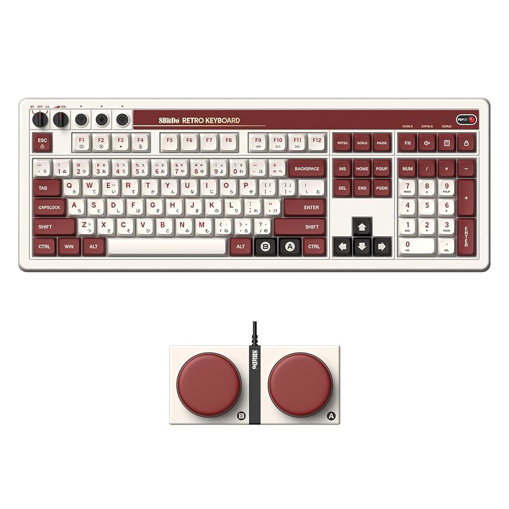 8BitDo 레트로 108 기계식 키보드, 108개의 키와 통합 Numpad, Bluetooth /2.4G /USB-C Windows 및 Android용 핫 스왑 가능 무선 게임 - 상품 이미지