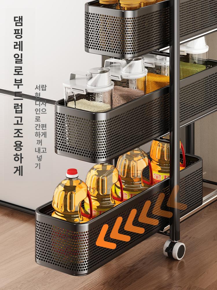 서랍형 트롤리 틈새 세탁실 다용도 서랍 수납함 욕실 17cm 5단 블랙 고정형 A - 상세 이미지 3