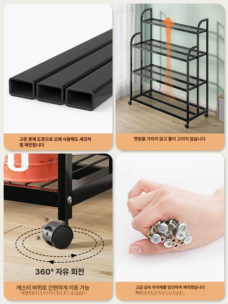화분 받침대 꽃 베란다 진열대 정리대 길이 거치대 선반 100cm 4칸 블랙 이동식바퀴 + 높이조절 - 상세 이미지 5