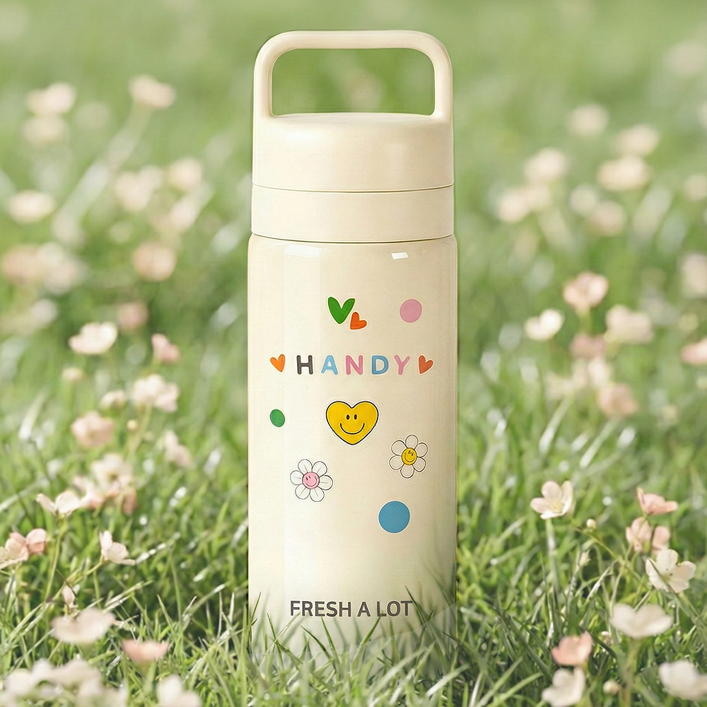 프레쉬어랏 핸디 스텐316 투웨이 휴대용 손잡이 보온보냉 텀블러 500ml, 코튼 크림 - 상세 이미지 2