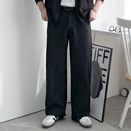 남자생지데님 일자 와이드 흑청 청바지 블랙진 - 상품 이미지