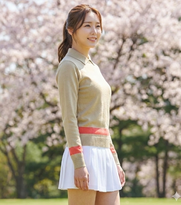 볼빅 골프 여성 봄가을 라인 배색형 필드룩 골프 카라 니트티셔츠 - 상세 이미지 2