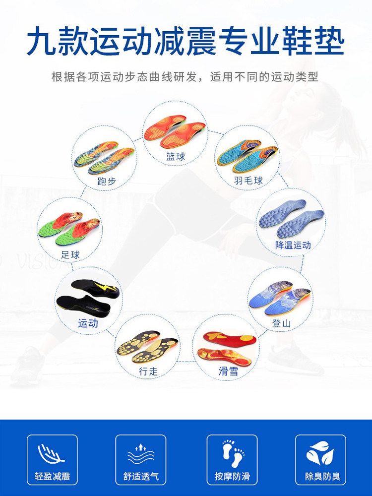 스포츠 깔창 운동화 쿠션 충격 흡수 러닝 농구용 - 상세 이미지 3