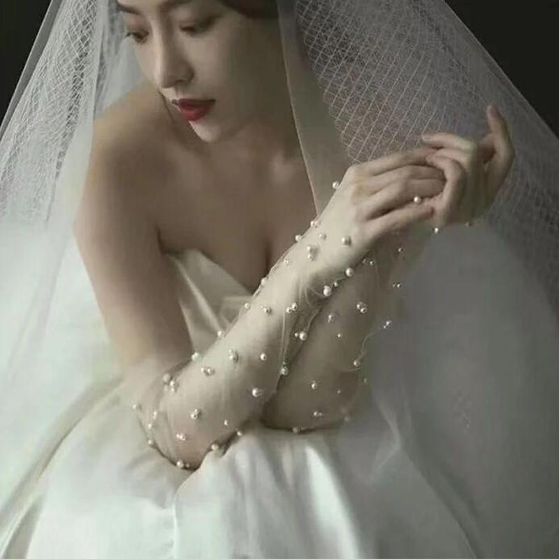 진주 웨딩 망사 토시 레이스 시스루 롱 손등토시 웨딩 팔토시 - 상세 이미지 4