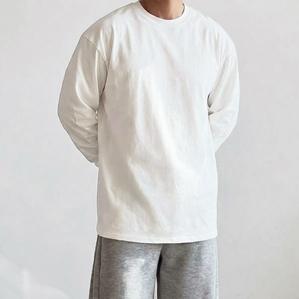 오버핏긴팔 흰색면티 무지긴팔티 어깨넓어보이는옷 오버핏맨투맨 - 상세 이미지 5