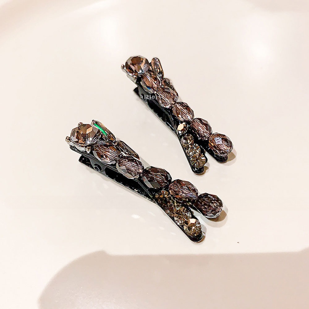 반짝이는 크리스탈 큐빅 헤어핀 크로스 옆머리 집게핀 보석머리핀 - 상세 이미지 5