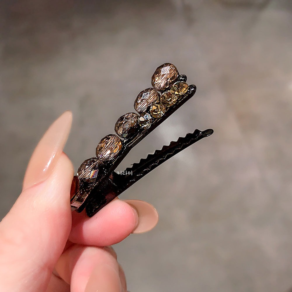 반짝이는 크리스탈 큐빅 헤어핀 크로스 옆머리 집게핀 보석머리핀 - 상세 이미지 3