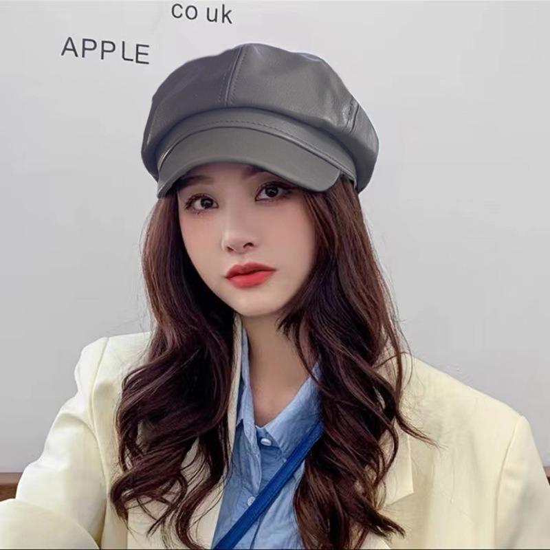 가죽 팔각 캡 베레모 가죽 빵모자 모자 - 상세 이미지 5