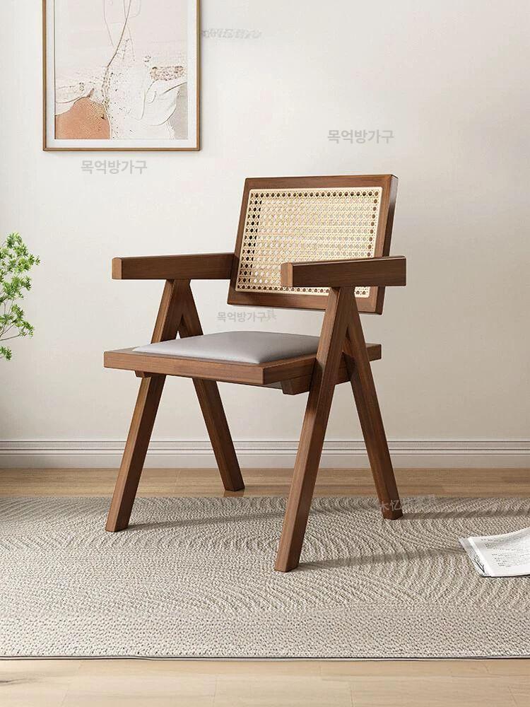 라탄 체어 거실 카페 라운지 원목 의자 인테리어 휴식 암체어 - 상세 이미지 2