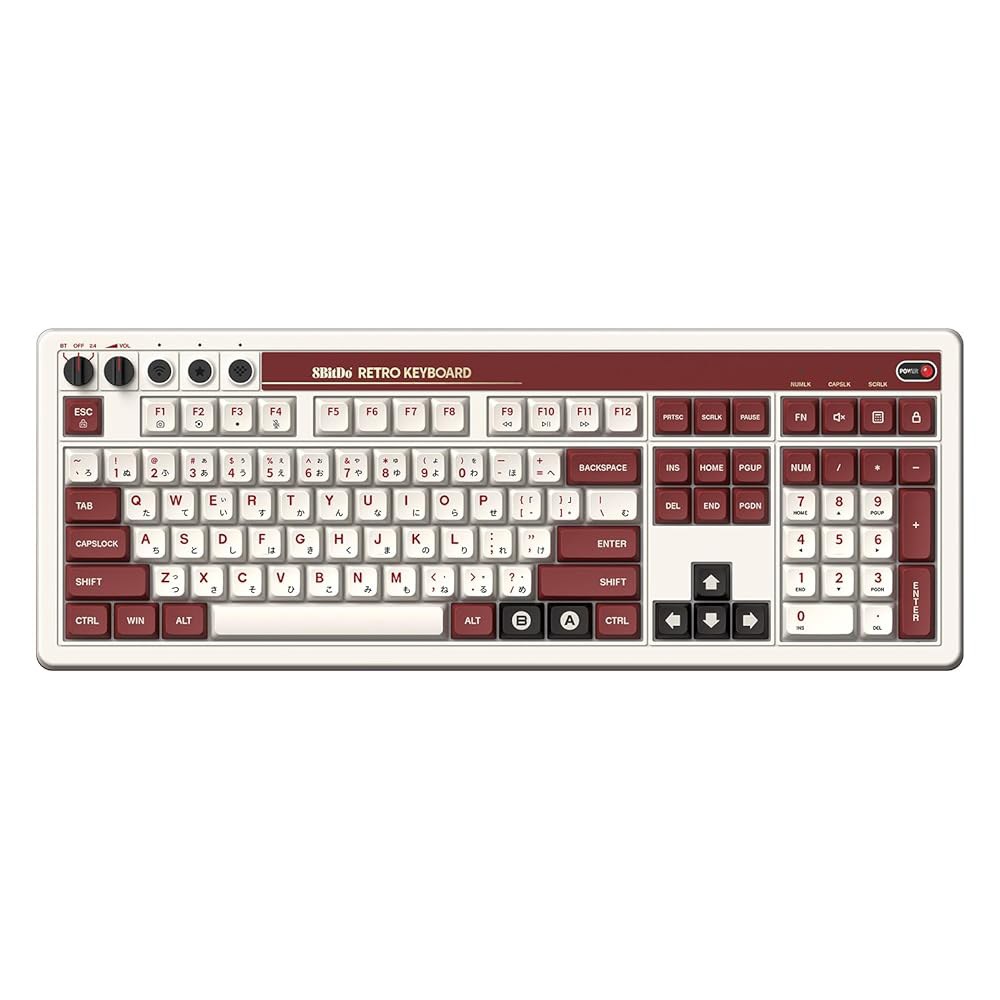 8BitDo 레트로 108 기계식 키보드, 108개의 키와 통합 Numpad, Bluetooth /2.4G /USB-C Windows 및 Android용 핫 스왑 가능 무선 게임 - 상세 이미지 2