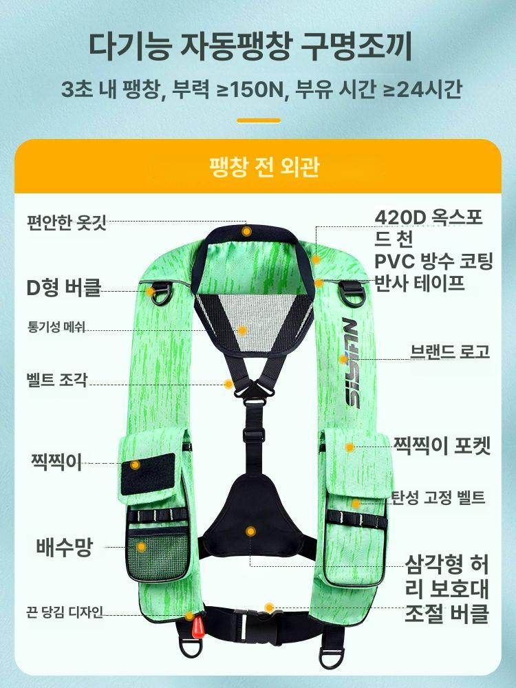 자동 팽창식 구명조끼 낚시 물놀이 라이프자켓 - 상세 이미지 3