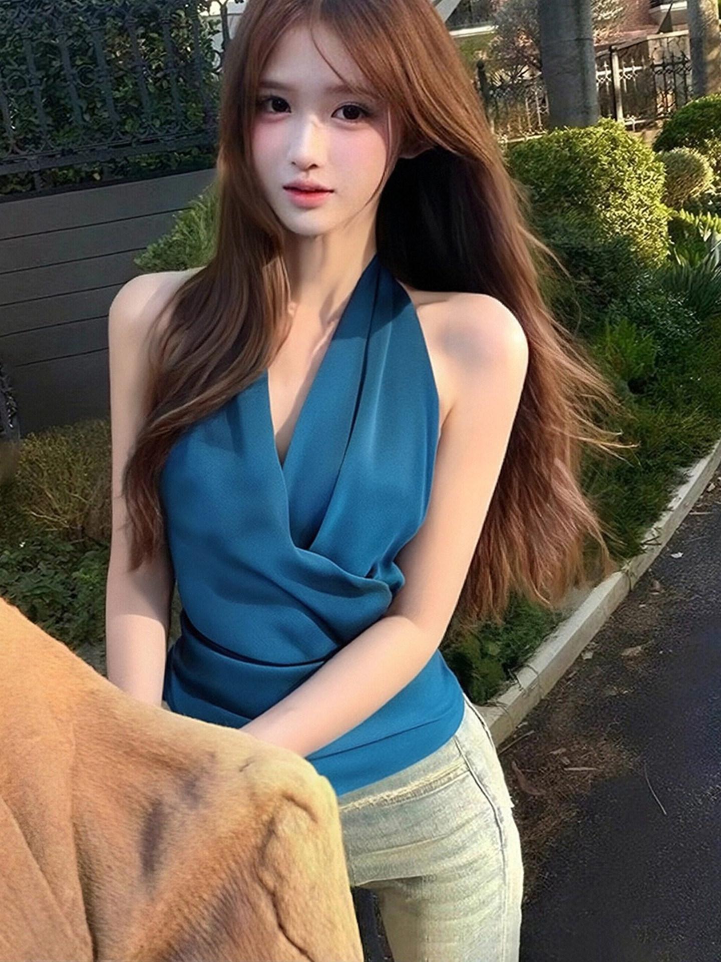 봄  브이넥 슬림 여성 민소매 레이어드 이너웨어 - 상세 이미지 4