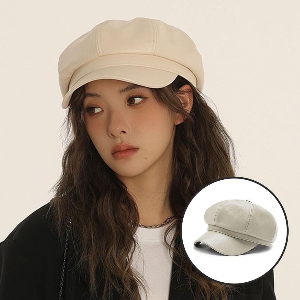 가죽 팔각 캡 베레모 가죽 빵모자 모자 이미지 6