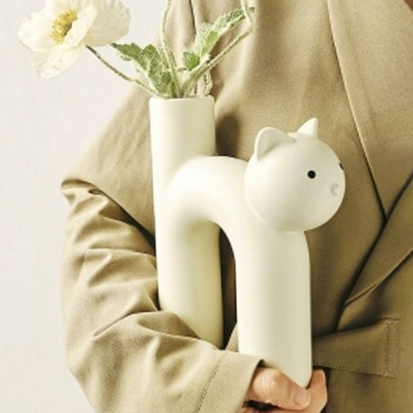 귀여운 고양이 도자기 꽃병 디자인 세라믹 인테리어 오브제 선물용 북유럽 - 상품 이미지