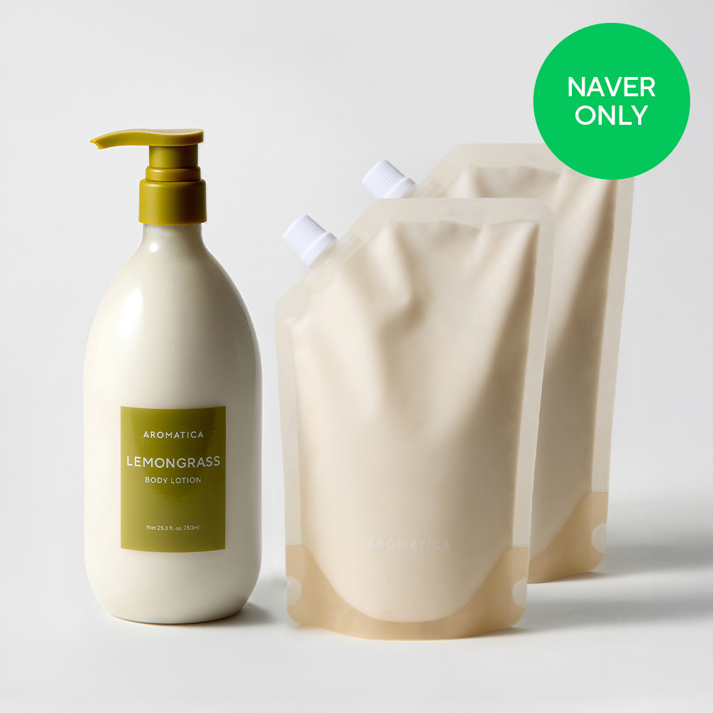 [네이버 단독] 아로마티카 레몬그라스 바디로션 대용량 세트 (본품750ml+리필500mlx2개) - 상품 이미지
