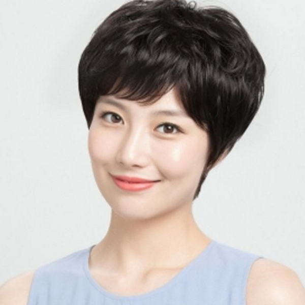 인모 여성 통가발 중년 숏 컷 통가발 커트 헤어 - 상품 이미지