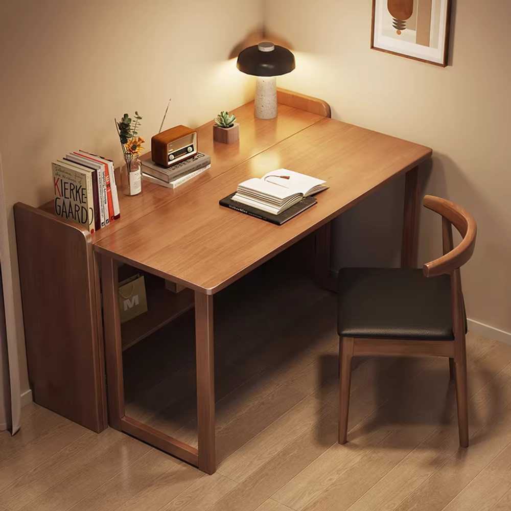 원목 접이식 책상 공부방 좁은공간 서재 공부 선반형 월넛 테이블+의자 80x60x75cm 이미지 6