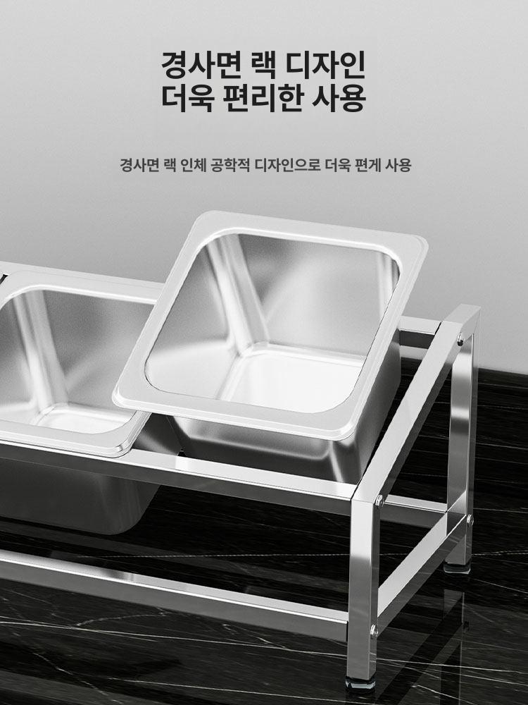 스텐 반찬통 소스통 식당용 바트 스테인리스 보관용기 3칸 프레임+받침대 - 상세 이미지 4