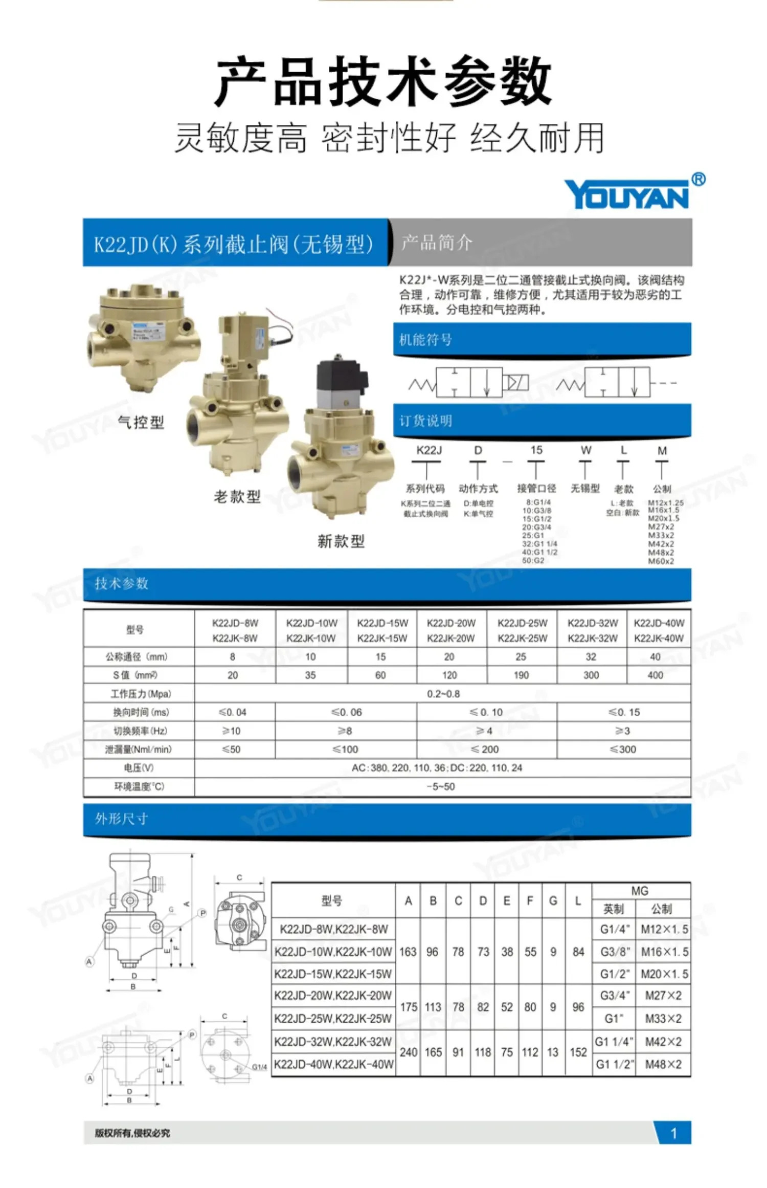K22JD-15W-20W 2위치 40W 양방향 32W 공압 제어 K22JK 전자기 10W 컷오프 8W 방향 밸브 25W