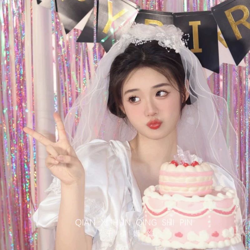 레트로웨딩베일 복고풍 빈티지 웨딩스냅 소품 악세사리 - 상세 이미지 4