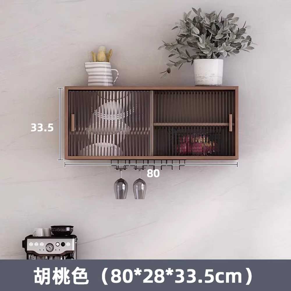 원목 상부장 주방 그릇장 선반 장식장 유리 미닫이 월넛 80x28x33.5cm/컵홀더 - 상세 이미지 4